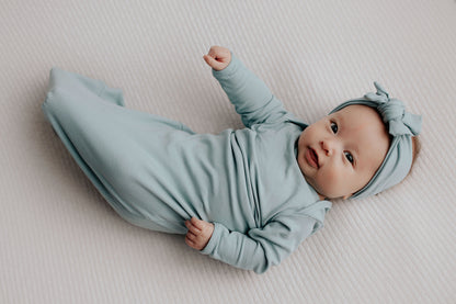 Blue Bird Ribbed Knotted Newborn Gown