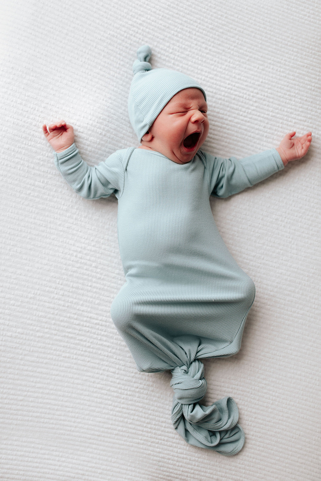 Blue Bird Ribbed Knotted Newborn Gown