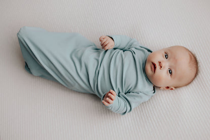 Blue Bird Ribbed Knotted Newborn Gown