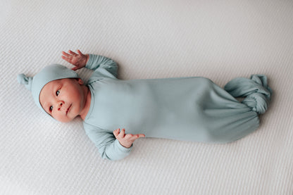 Blue Bird Ribbed Knotted Newborn Gown