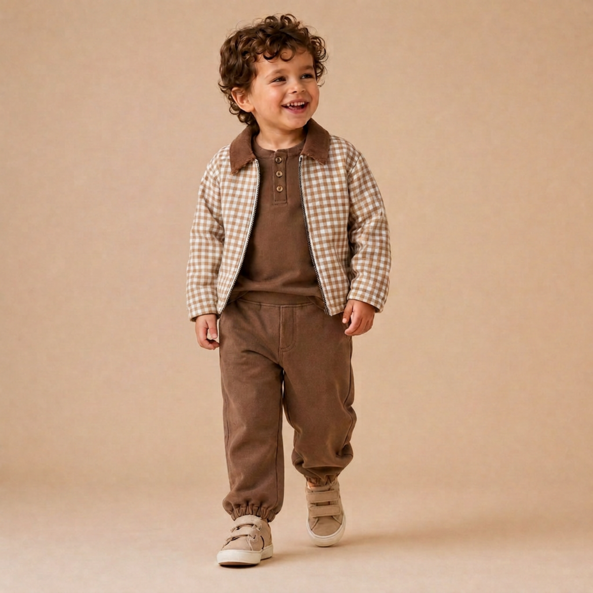Organic Corduroy Collar Twill Jacket - Oat Gingham