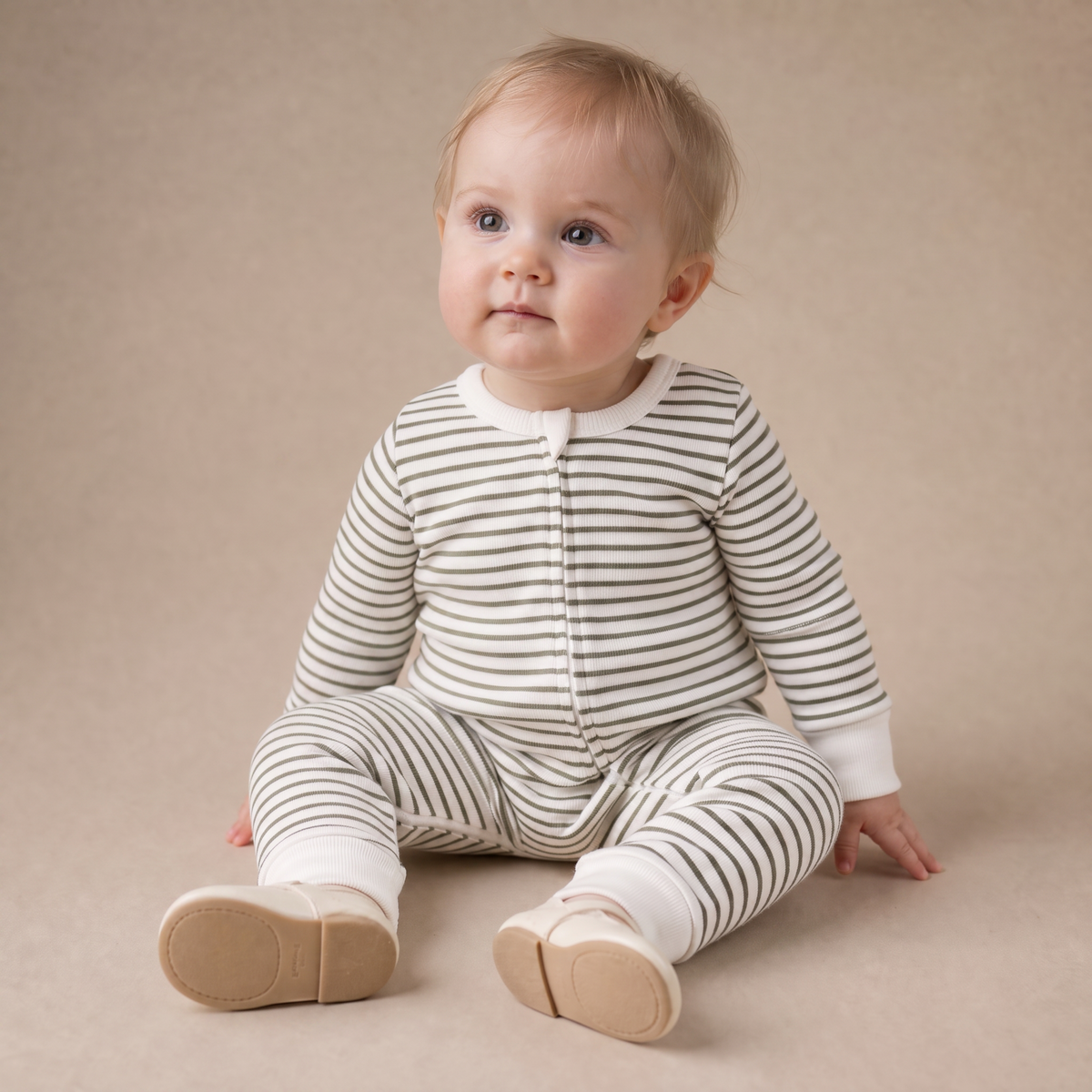 Organic 2-Way Zip Romper - Olive Stripes