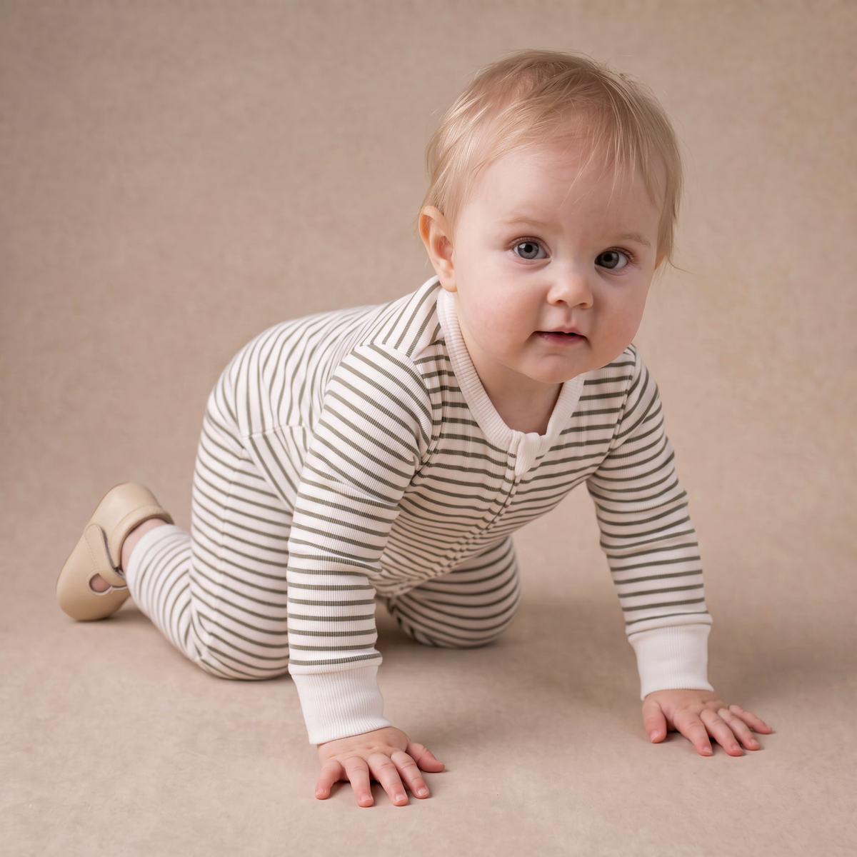 Organic 2-Way Zip Romper - Olive Stripes
