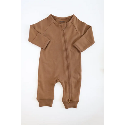 Cozy Brown Organic Cotton Baby Zipper Romper