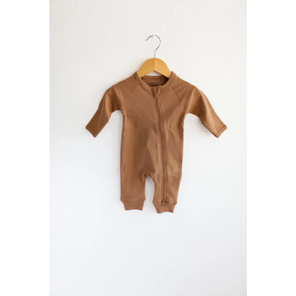 Cozy Brown Organic Cotton Baby Zipper Romper