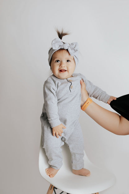 Gray Baby Ribbed Playsuit with pockets