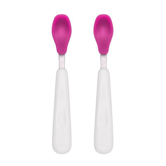 Pink Silicone Feeding Spoon Set