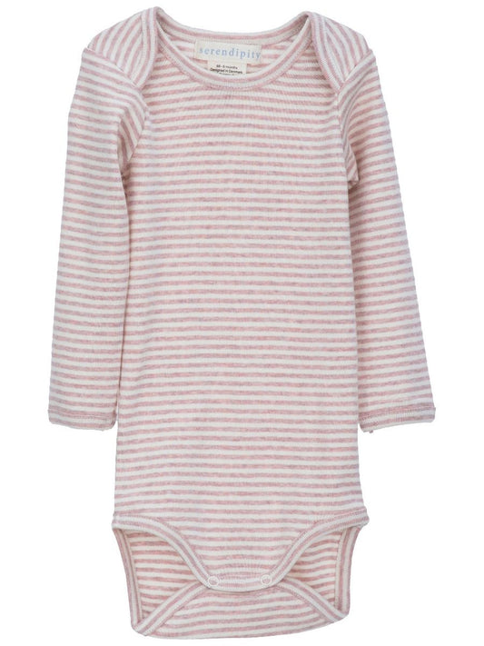 Long Sleeve Bodysuit, Powder Pink and Off-White Striped