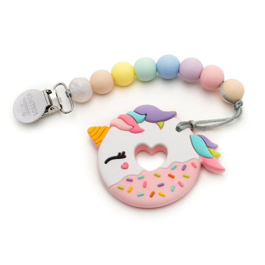 Pink Unicorn Donut Silicone Teether and Holder