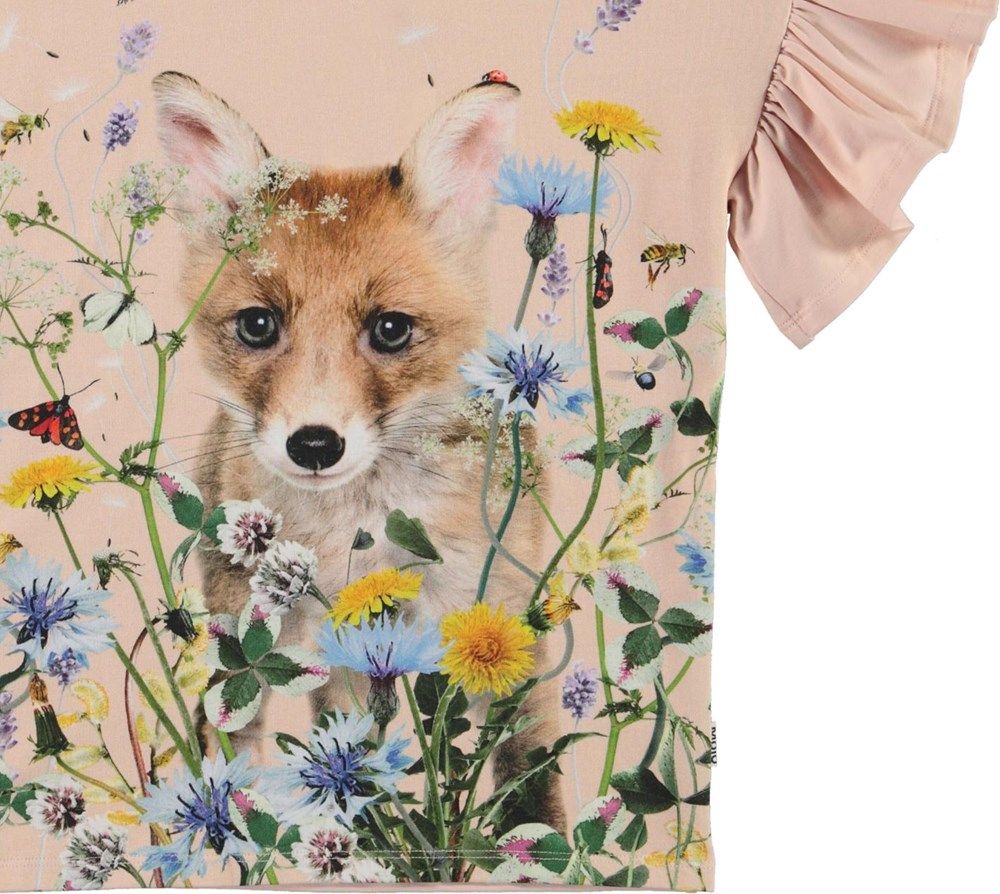 Molo Rayah Wildflower Fox Ruffle Sleeve T-shirt