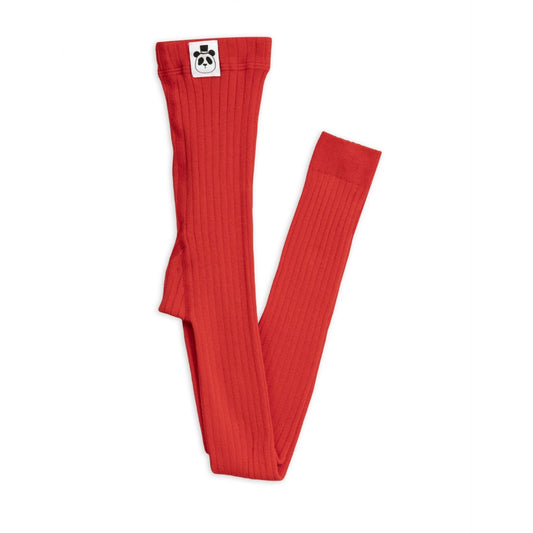 Red Ribbed Leggings by Mini Rodini