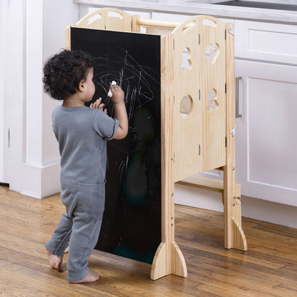Laurel 4-in-1 Foldable Kitchen Tower, Step Stool, Slide & Chalkboard for Toddlers