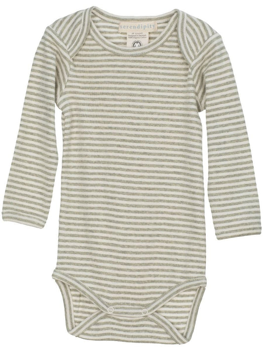 Long Sleeve Bodysuit, Sage and Off-White Striped