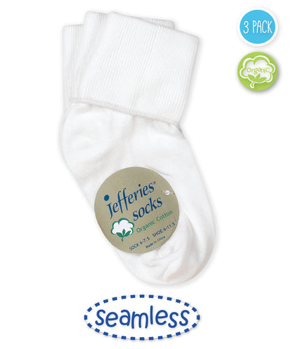 Smooth Toe Organic Cotton Turn Cuff Socks 3 Pair Pack
