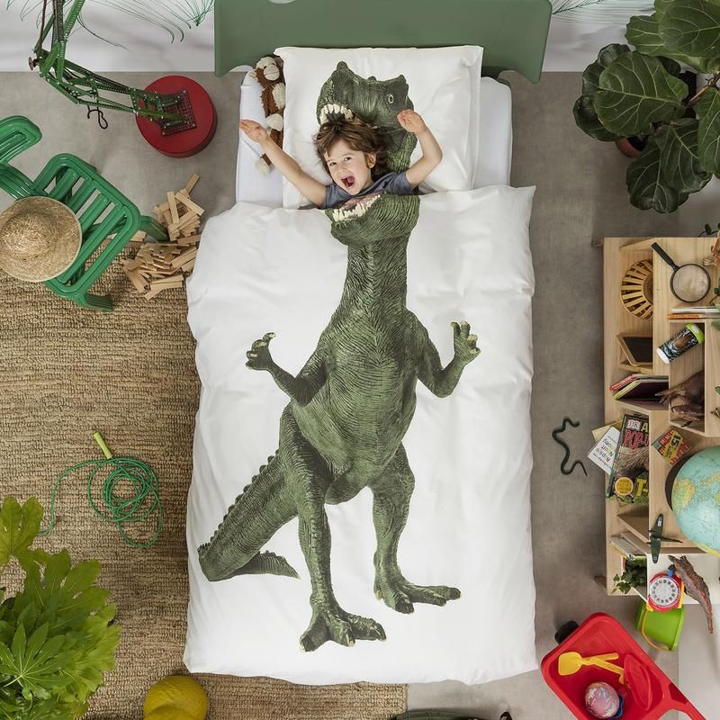 Twin Size Green Dino Duvet Cover Set