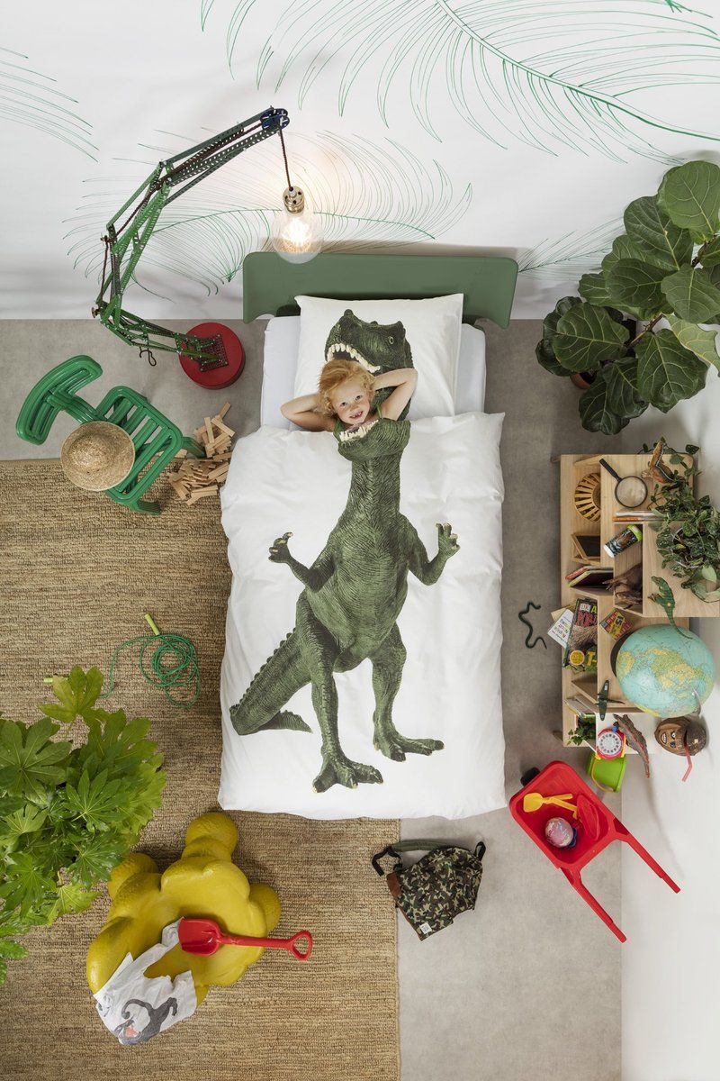 Twin Size Green Dino Duvet Cover Set