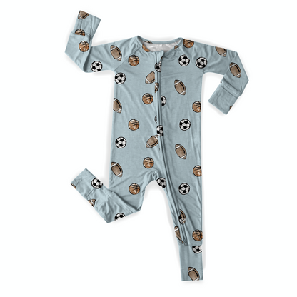 Blue Sports Bamboo Zipper Romper