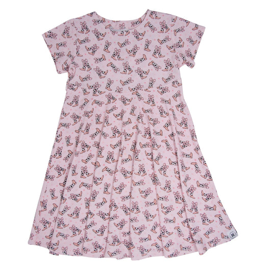 Cowhide Boots Bows Cap Sleeve Swirly Girl Dress