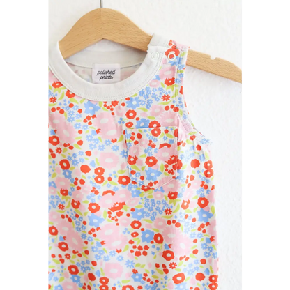 Retro Floral Organic Cotton Pocket Playsuit for Babies