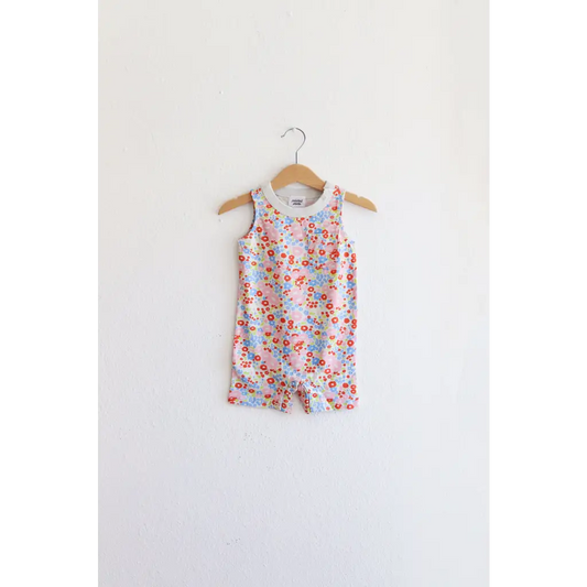 Retro Floral Organic Cotton Pocket Playsuit for Babies