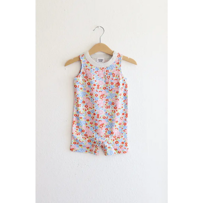 Retro Floral Organic Cotton Pocket Playsuit for Babies