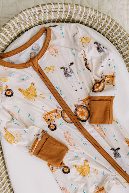 Farm Animal Bamboo Zipper Romper