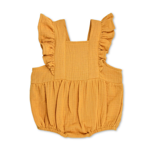 Muslin Flutter Sleeve Romper - Mustard