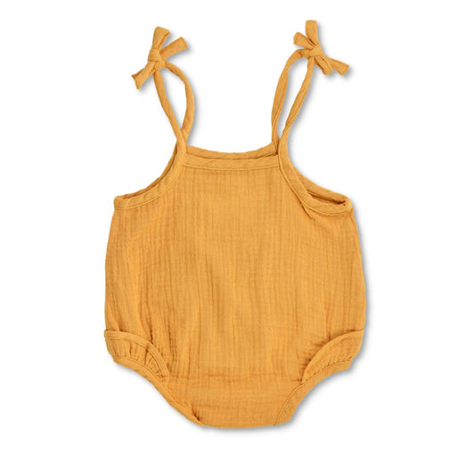 Muslin Ruffle Romper with Ties - Mustard