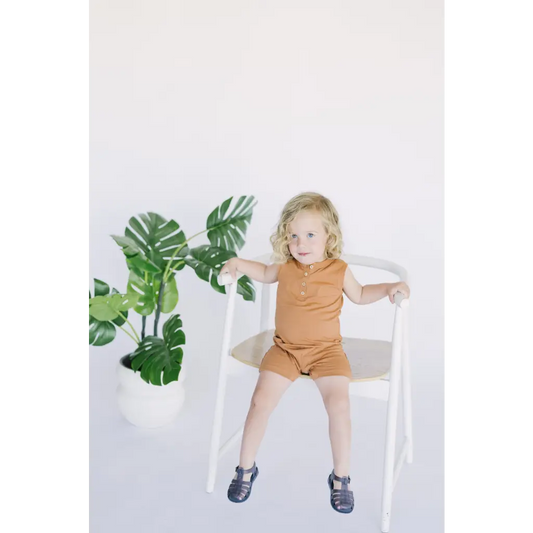 Henley Shorty Romper in Soft Organic Cotton