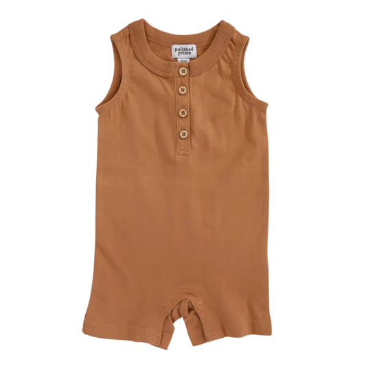 Henley Shorty Romper in Soft Organic Cotton