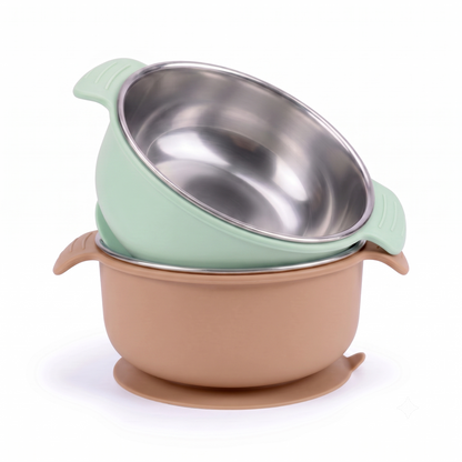Stainless Steel Suction Bowl Set of 2 (Butter Yellow & Baby Blue)