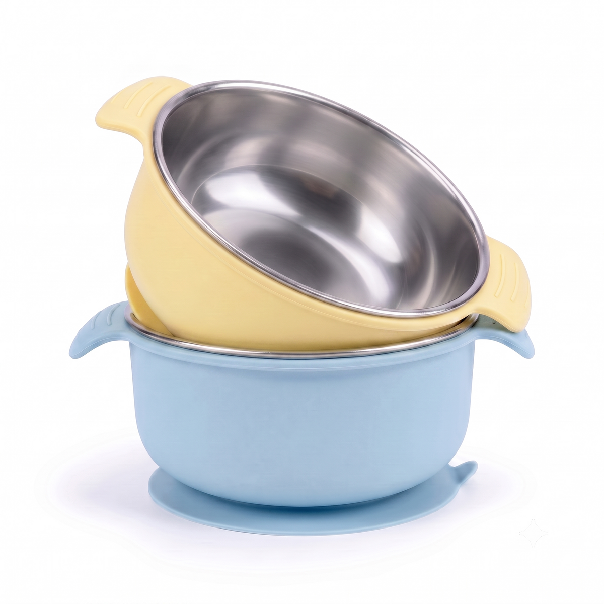 Stainless Steel Suction Bowl Set of 2 (Butter Yellow & Baby Blue)