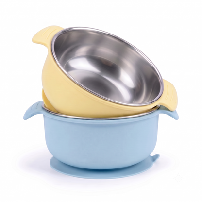 Stainless Steel Suction Bowl Set of 2 (Butter Yellow & Baby Blue)