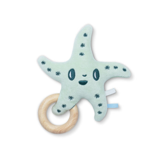 Teal Sea Star Teething Rattle