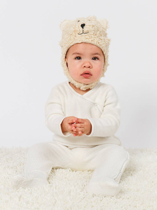 Organic Baby Faux Fur Sherpa Bear Hat with chin strap